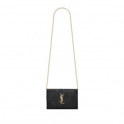 YSL UPTOWN CHAIN WALLET IN SHINY CROCODILE-EMBOSSED LEATHER 607788DND1J1000 (19*12*3cm)